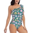 thumbnail image 3 of Rateoe Colorful Easter eggs Pattern Women One Piece Swimsuits Tummy Control One Shoulder Bathing Suits Ruffle Swimwear-X-Large, 3 of 6