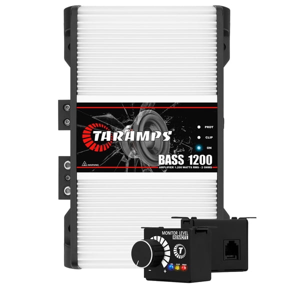 Taramps BASS 1200 1 Ohm 1 Channel Mosfet Amplifier 1200 Watts RMS, Monoblock, Crossover, Bass Boost, RCA/High Level Input, Class D, Car Audio System Monitor Level Remote Included, Great for Subwoofer