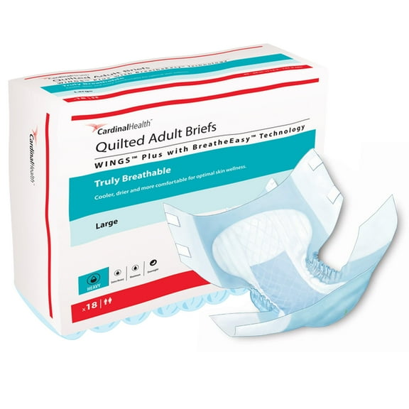 Wings Quilted Plus with BreatheEasy Technology Adult Incontinence Brief L Heavy Absorbency 66134, 72 Ct