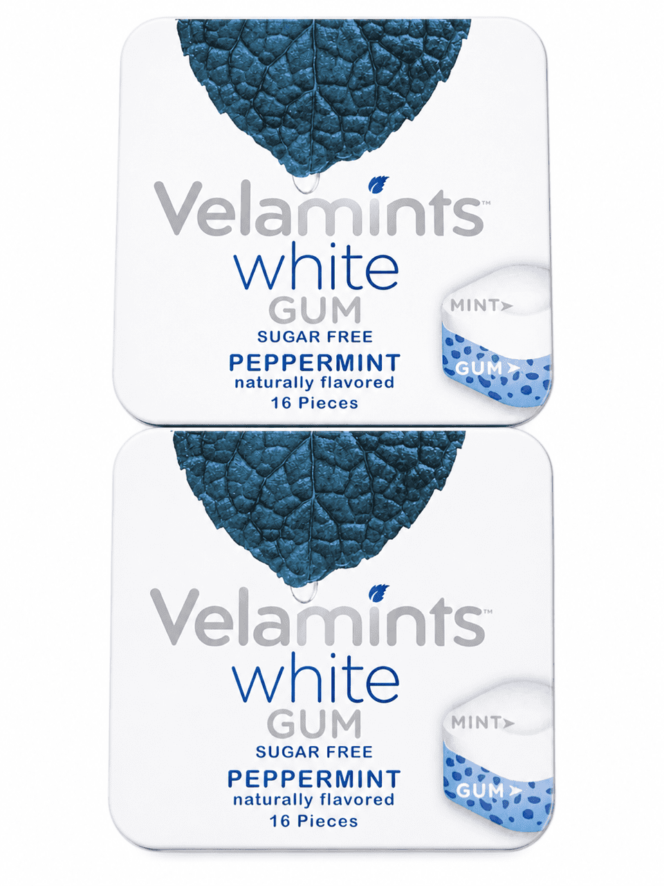 6-Pack Velamints White Gum – Sugar-Free Peppermint, Naturally Flavored, 16 Pieces Per Box