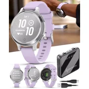 Garmin Lily 2 Active 38 mm Women Stylish GPS Smartwatch Silver & Purple Jasmine w Power Bank