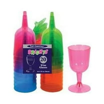 Party Essentials Hard Plastic Two Piece 5-1/2-Ounce Wine Glasses, Assorted Neon, 20 Count