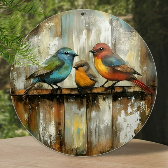 Round Vintage Bird-Themed Aluminum Wall Sign - 8-Inch Decorative Metal Plaque for Home, Office, and Bar - Classic Style, Wall-Hanging Multipurpose Art - Weather-Resistant, No Electricity Needed