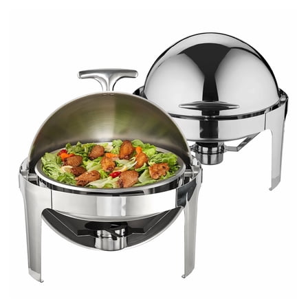 Roll Top Chafing Dish Set 6 Qt (2 Pack) - Stainless Steel Buffet Server