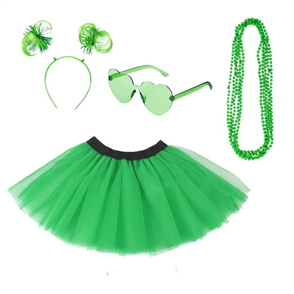 EnJoCho Toddler Baby Girl Tutu Dress Kids Toddler Baby Girls Spring Summer St. Patric.k's Day Floral Cotton Skirts Headbands Glasses Necklace 4PC Outfits