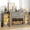 Light Rustic Oak, variant on Aphthongs 85" Fireplace with Mantel, Tall Fireplace TV Stand with 36" Fireplace for TVs Up to 95 Inch, LED Farmhouse  Entertainment Center with Power Outlets Adjustable Shelves, Carved Decoration