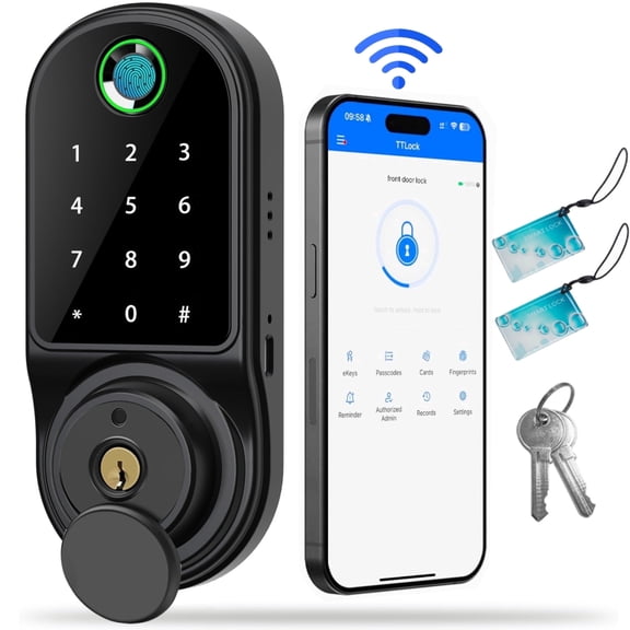 Door Lock,Blacksmith 5 in 1 Smart Door Lock with Fingerprint,App,Password,Key,Card Quick Unlock,Biometric Smart Lock for Door,Black