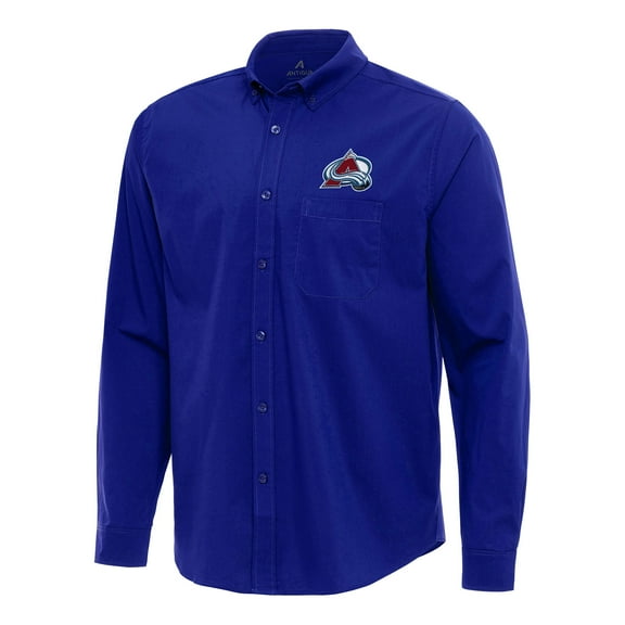 Men's Antigua Royal Colorado Avalanche Flight Woven Tri-Blend Long Sleeve Button-Down Shirt