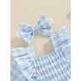 thumbnail image 6 of Musuos Baby Girls Summer 2 Piece Set, 3 6 12 18 24Months Square Neck Short Sleeve Frill Trim Plaid Romper Dress + 3D Bow Headband Set, 6 of 10