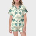 thumbnail image 2 of LUOGENLI Pajamas Girls Christmas Pajamas Size 12-14 Big Kids Girls' Valentine's Day Printed Pajamas Short Sleeved Button Top Shorts Home Pajamas Set Light Green 12-13 Years, 2 of 4