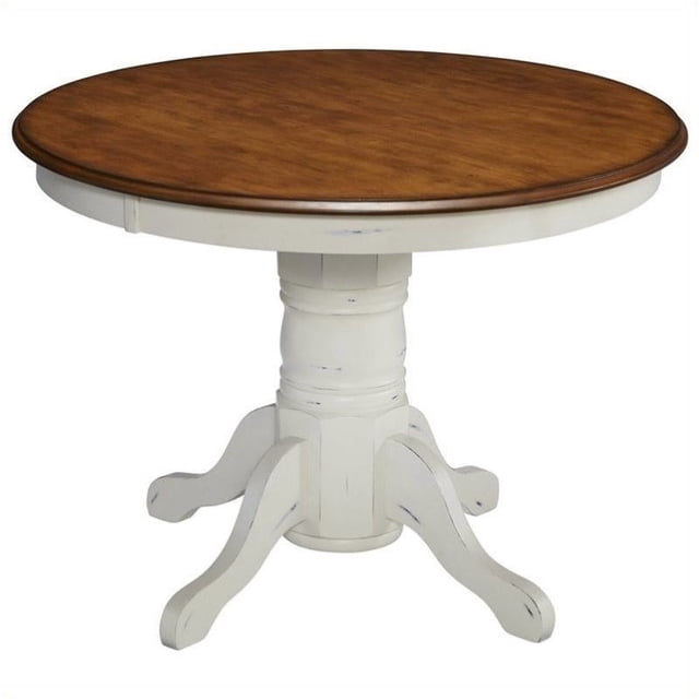 Bowery Hill Table de Salle à Manger à Piédestal Rond en Chêne et Blanc Frotté