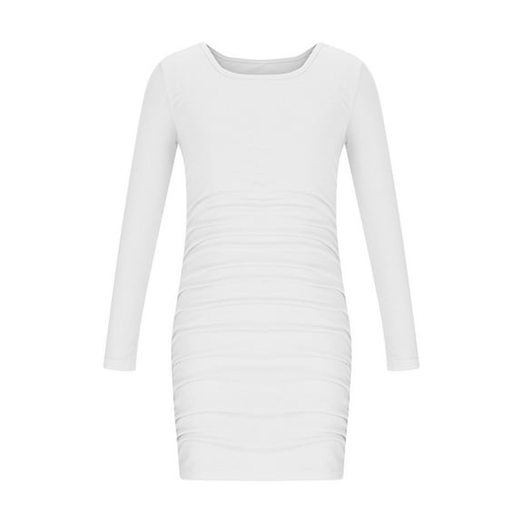 ameIAEA Girls Mesh Long Sleeve Formal Dress Ruched Slim Party Dance Mini Dresses 5-15 Years