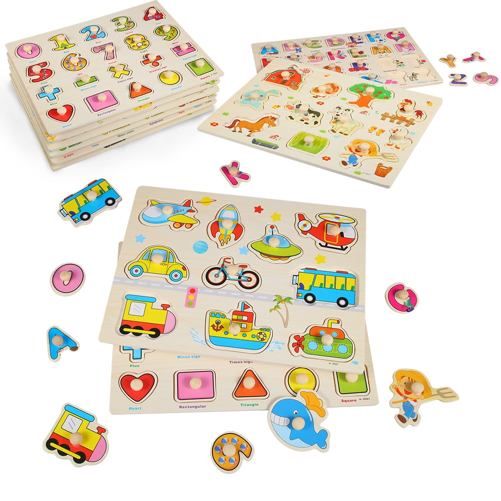 HAEMORE Wooden Peg Puzzles for Toddlers,Knob Puzzles SetAlphabet