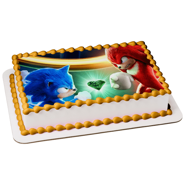 Sonic the Hedgehog 2 Knuckles Gold Rings Edible Cake Topper Image ABPID56254
