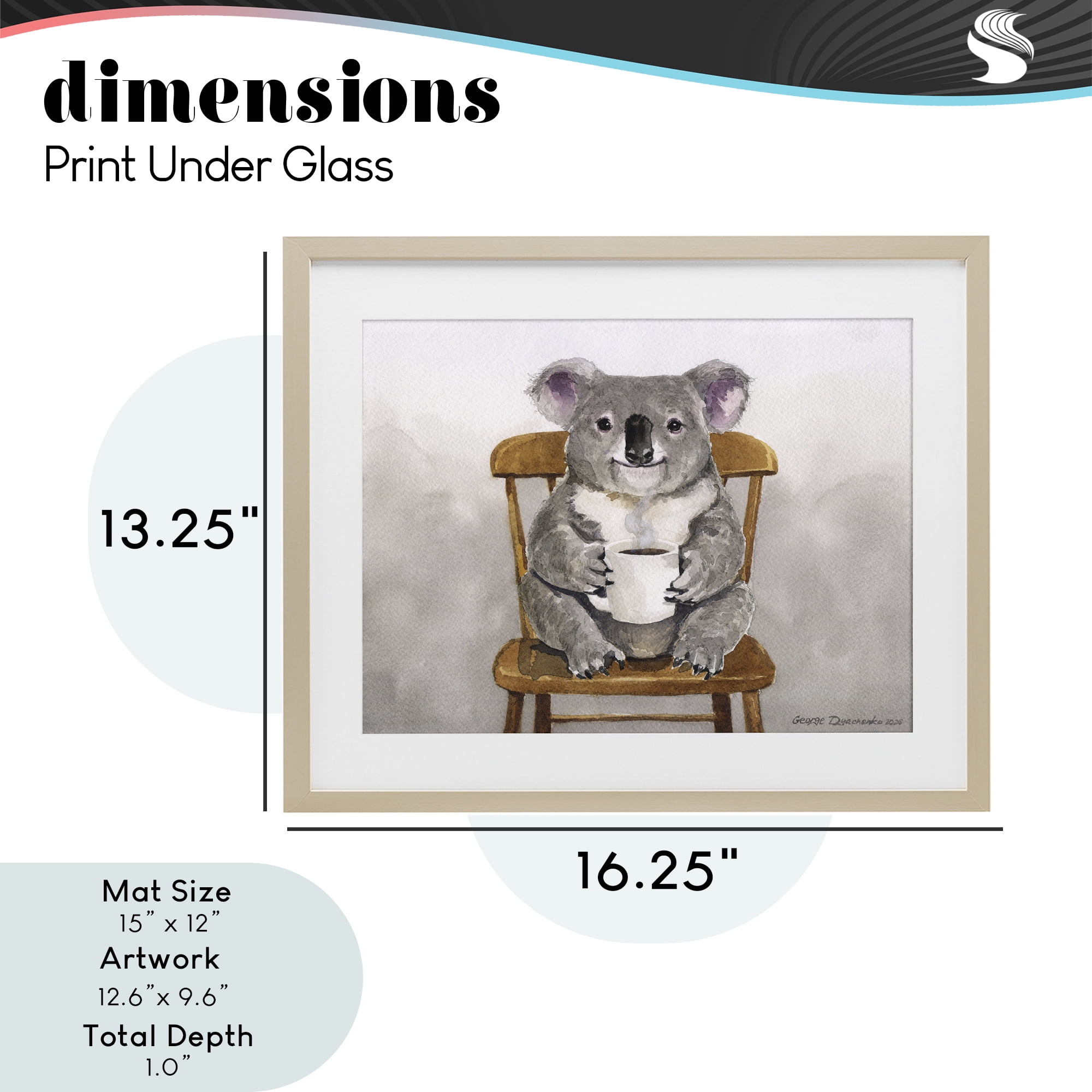 Stupell Industries Koala with Coffee Mug Birch Framed Print Under Glass, design by George Dyachenko