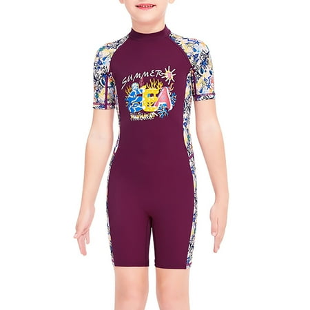 DIVE SAIL Girls Wetsuit UV Protection Kids Swimsuit Short Sleeve Round ...