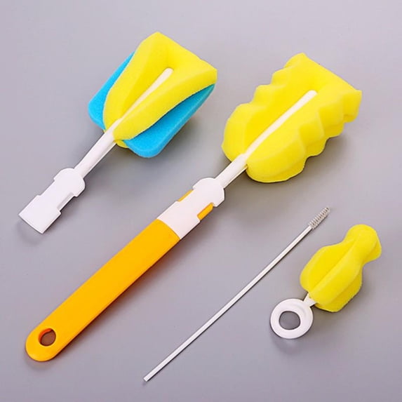 4Pcs/Set Sponge Cleaning Tools PP Straw Brush Nipple Brush for Feeding Bottle Cup Baby Bottle Brush Set