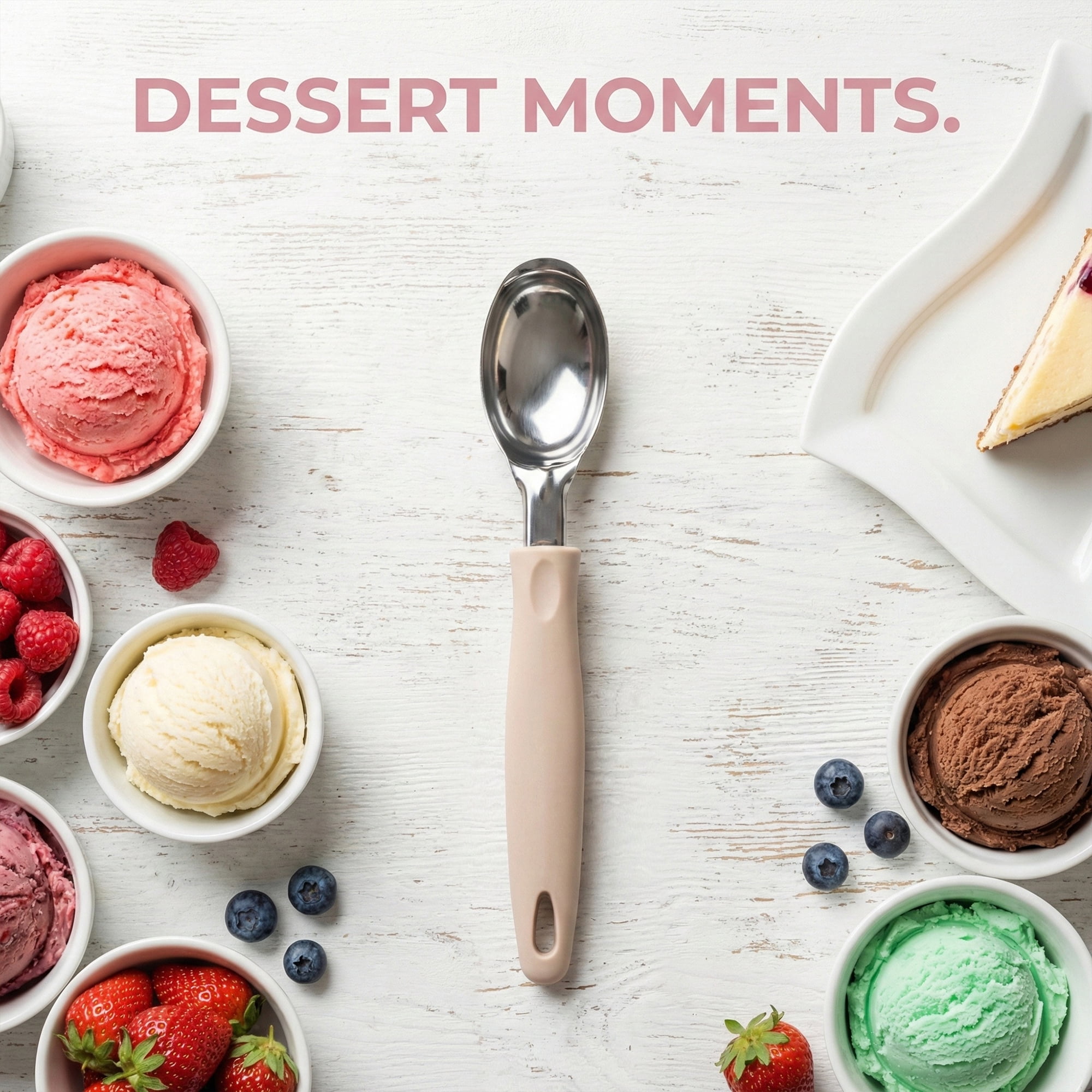 Unique Bargains Hangable Stainless Steel Ice Cream Scoop with Handle Khaki-1Pcs 7.5in