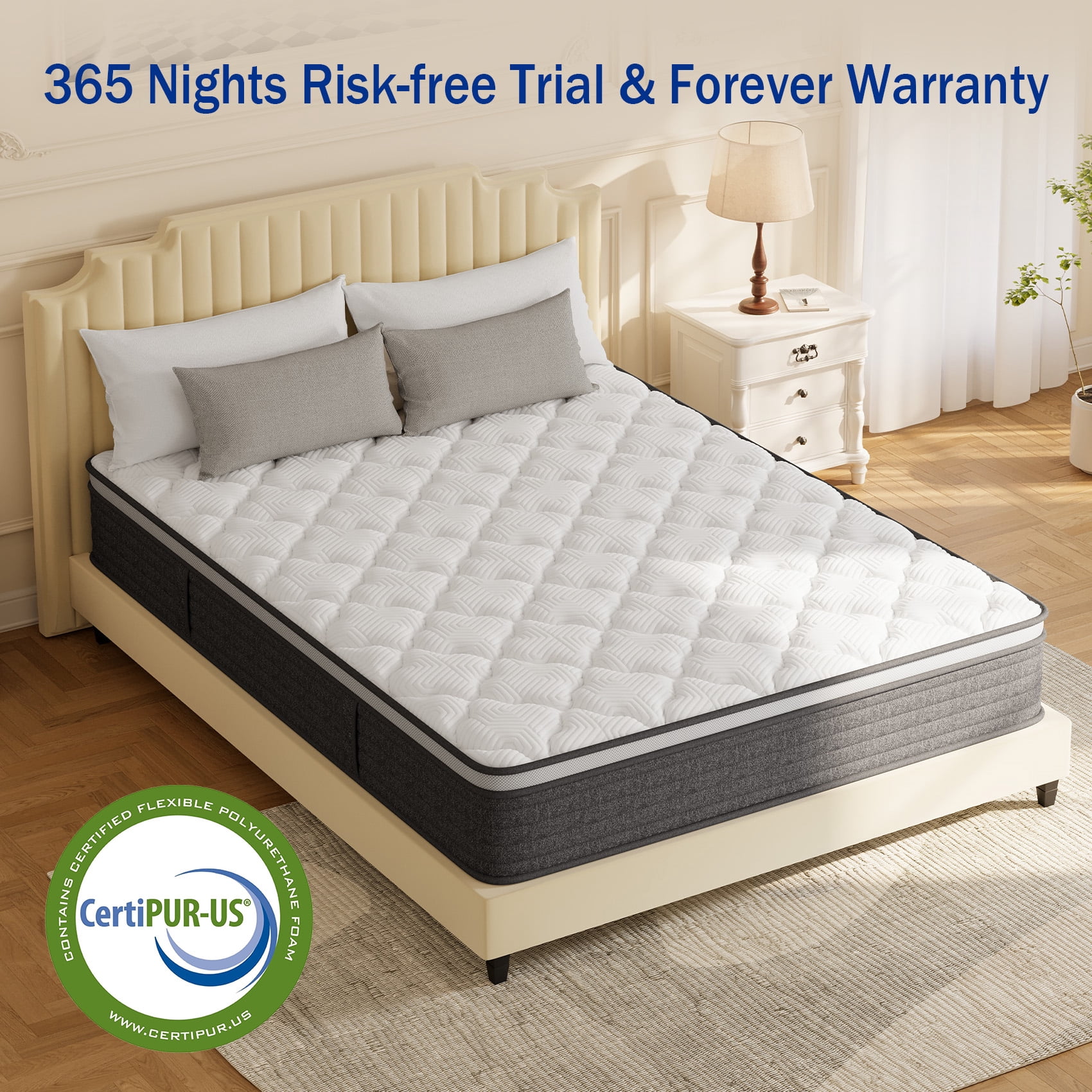 Dealnight 12" Queen Mattress in a Box with Cooling Gel Memory Foam and Individual Pocket Coils , Firm Hybrid Mattress for Adult and Children