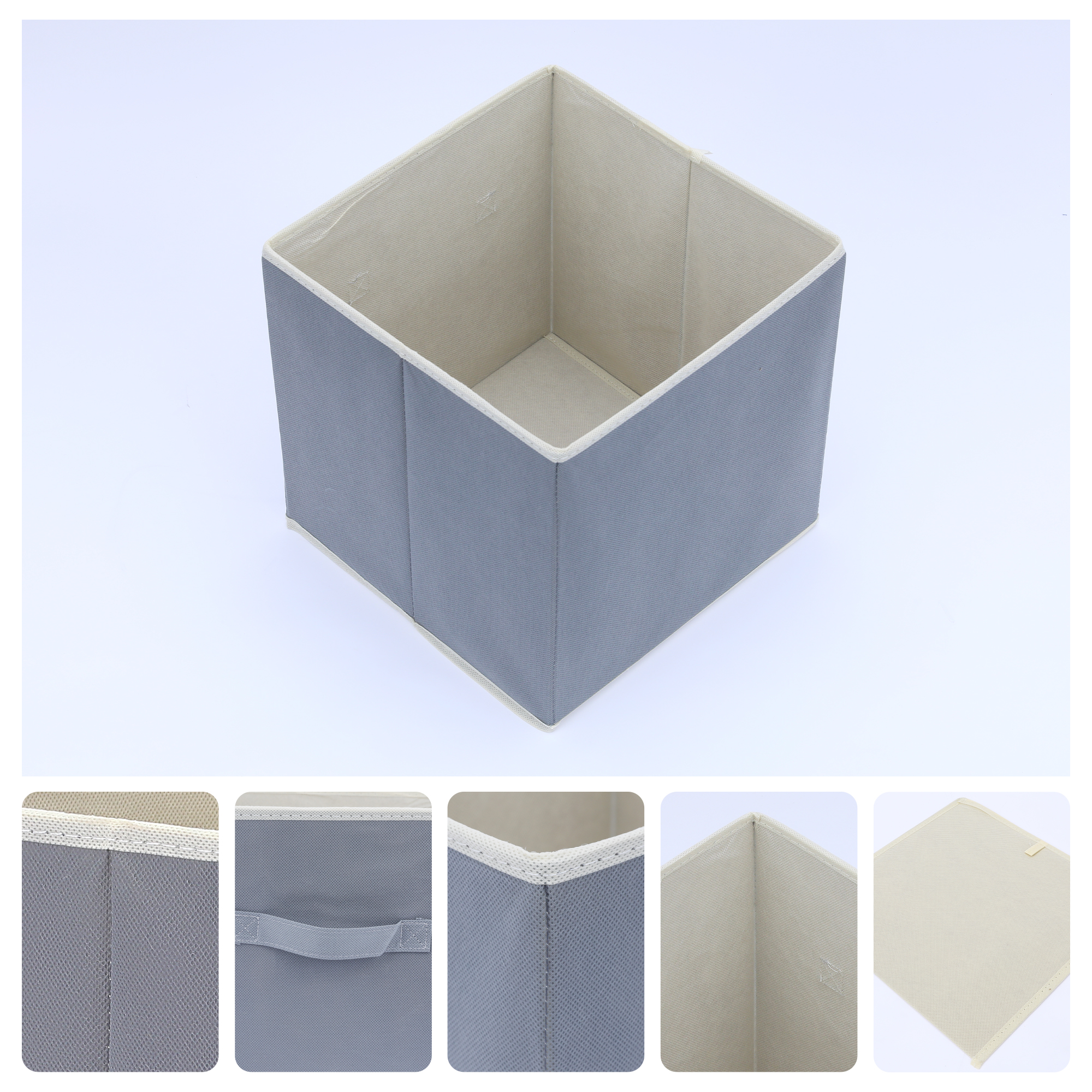 Unique Bargains 3 Pcs Square Fabric Collapsible Storage Basket Bin with Handle Grey S