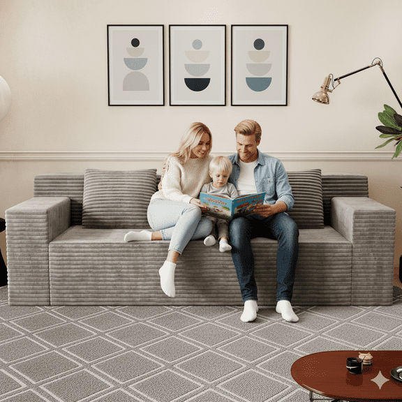 HSUNNS 71" 3 Setaser Sofa, Comfy Extra Deep Seat 3 Seater Couch for Living Room with Soft Upholstered and Side Pockets, Free 3 Pillows, No Assembly Required, Grey