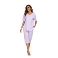 thumbnail image 3 of ANLIQI Women's Cotton Capri Pajama Sets Soft Short Sleeve Sleepwear with Pants Two-Piece Pjs with Pockets(Light Purple, Small), 3 of 8