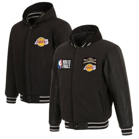 Men's JH Design Charcoal Los Angeles Lakers 2020 NBA Finals Champions Reversible Fleece Faux Leather Full-Zip Hoodie