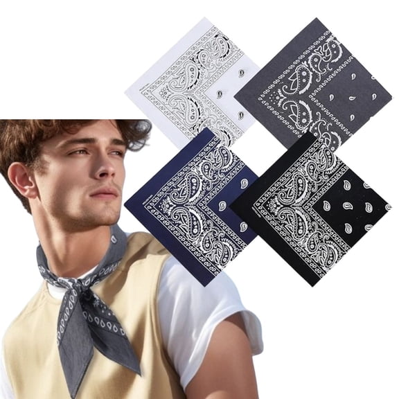 4-Pack Vintage Style Bandanas, 27"x27" Breathable Cotton Scarves, Fashionable & Versatile Head Wrap for Men Women, Festival Travel Camping Essential