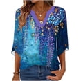 thumbnail image 5 of Warop 3/4 Length Sleeve Womens Tops Casual Floral Graphic V-Neck Basic Tees Pullover, 5 of 7