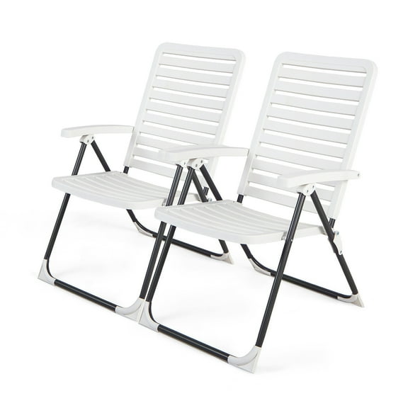 Gymax Set of 2 Outdoor PP Folding Chair Adjustable Reclining 7-Level All-Weather Patio