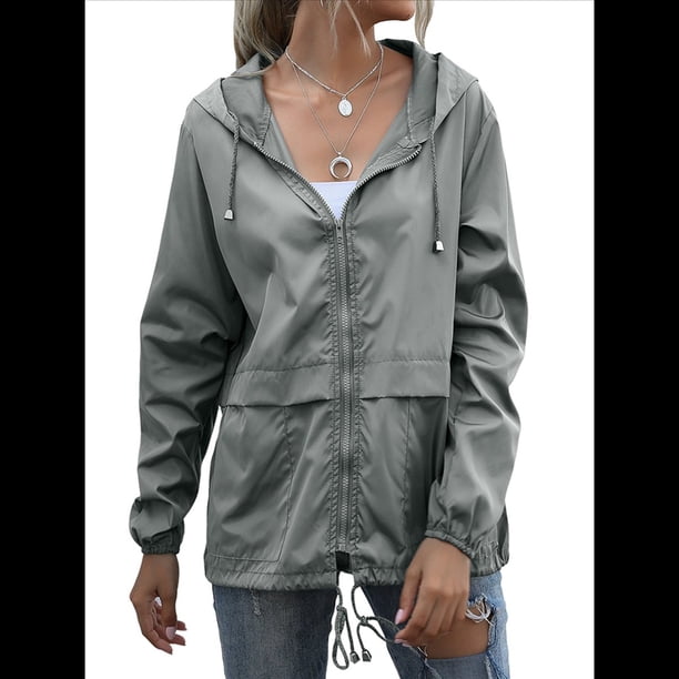Impermeables para Mujer, Impermeables, Resistentes Al Viento, Ajustables, con Capucha y Bolsillos. Gris XL
