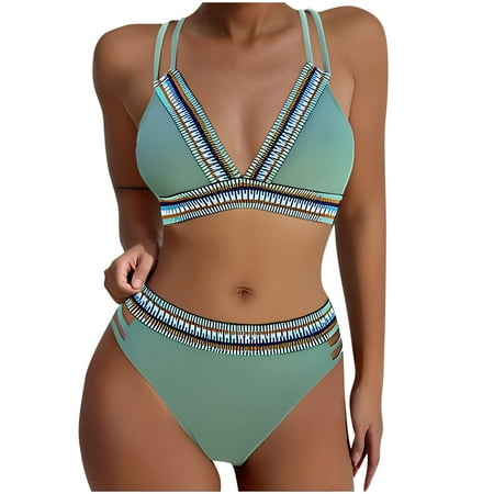 Wyobmus Women s Bikini Sets 2 Piece Swimsuits V Neck Spaghetti Straps High Waisted Swimsuits Shell Stitched Cheeky Two Piece Bathing Suit Olive Green