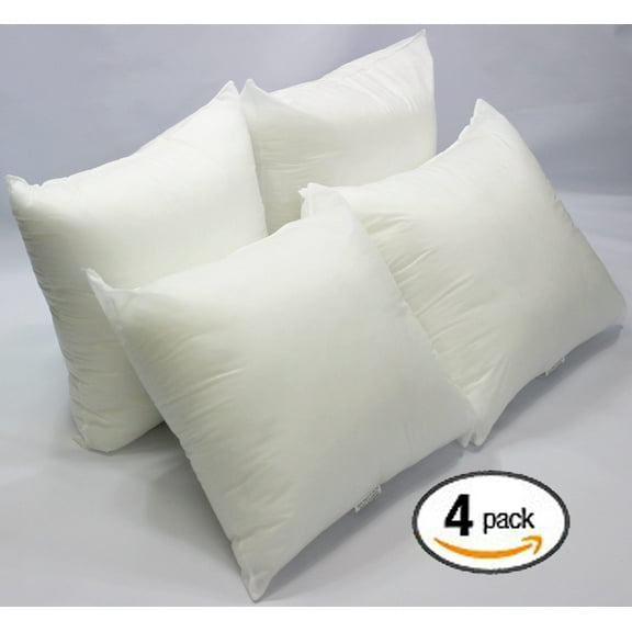 Set of 4 - 18 x 18 Premium Hypoallergenic Stuffer Pillow Insert, Square / White Made in USA