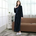 thumbnail image 3 of ManxiVoo Women Long Plush Robe with Attached Belt Cozy Warm Bathrobe for Lounge Wear and Home Relaxation M Size Navy, 3 of 5