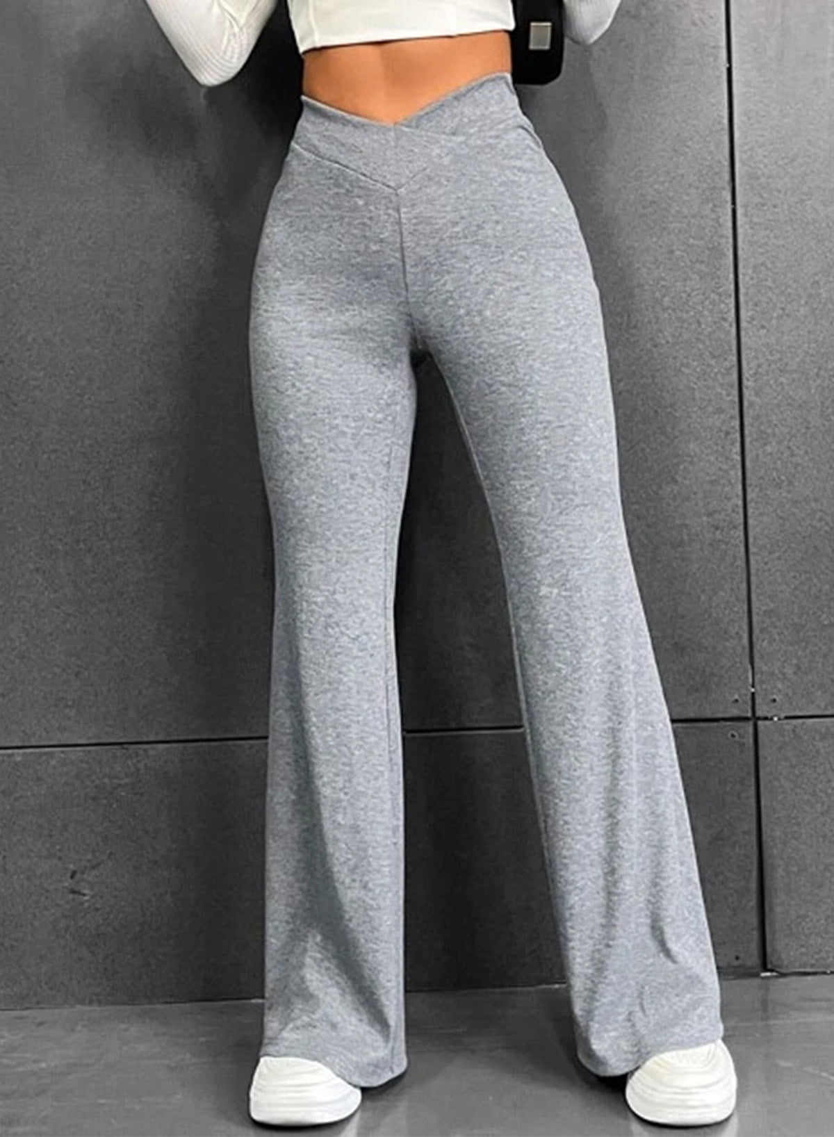 ZKESS Plus Size Leggins Elastic High Waisted Crossover Flare Pants