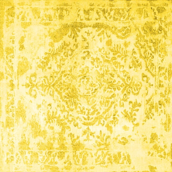 Ahgly Company Indoor Square Persian Yellow Traditional Area Rugs, 4' Square