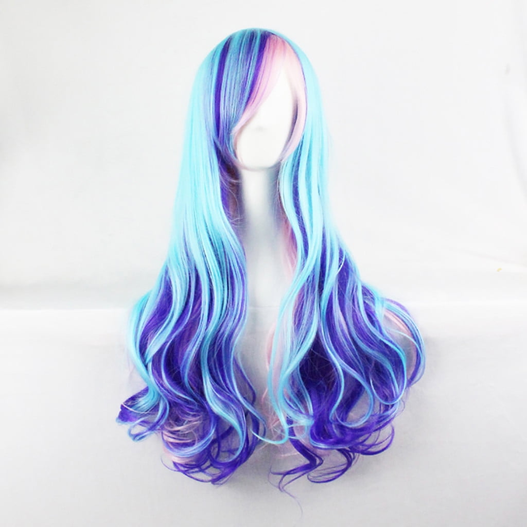 Wigs Human Hair Great Sale Uklsqma Wavy Long Curly Synthetic Wig Cosplay Fashion Sexy Blue Wigs Hair Extensions Walmart