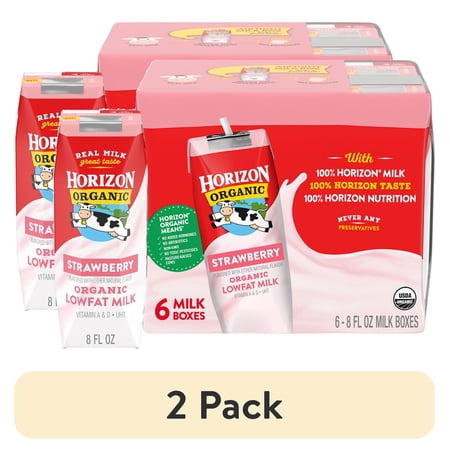 (2 pack) Horizon Organic Shelf Stable 1% Lowfat Strawberry Milk Boxes, 8 fl oz, 6 Count