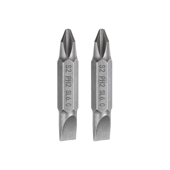 Uxcell 2pcs Magnetic Double Ended Screwdriver Bit 6mm PH2/SL6 1.5" Length 1/4" Hex Shank S2 Steel Phillips Cross Slotted Flat Screw Driver Bit, Grey