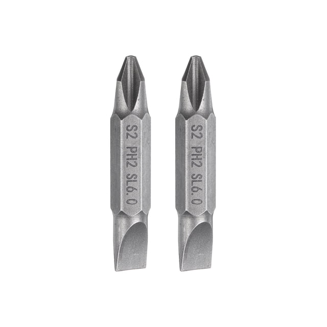 Uxcell 2pcs Bit de destornillador magnético de doble extremo 6mm PH2/SL6 1.5" Longitud 1/4" Hex Shank S2 Acero Phillips Cruzado Ranurado Plano, Gris