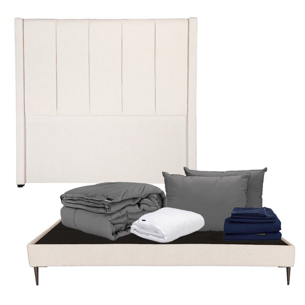 Cabecera King Size Nizza + Base Slim + Almohadas 2Pack + Protector Cloud + Sábanas Softy + Edredón Homy Beige