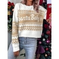 thumbnail image 4 of Chandail à Manches Longues pour Femmes, Col Rond, Tricoté, Coupe Ample, Décontracté, Vacances de Noël, Kaki, G, 4 of 9