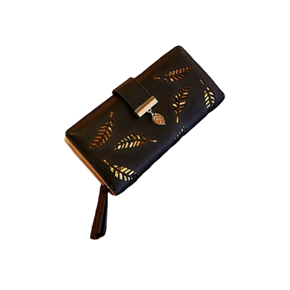 Cartera Larga Para Mujer De Cuero Calado De Moda Y Generoso Xtellar negro