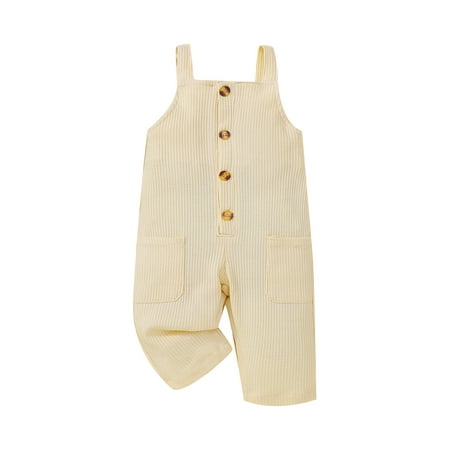 

Toddler Baby Boys One Piece Playsuit Solid Ribbed Suspender Strap Front Button Down Romper Jumpsuit