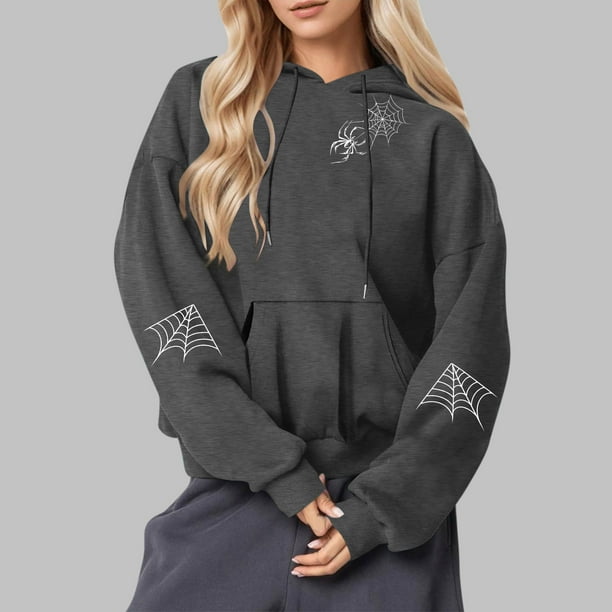Heisall Womens Hoodies Halloween Print Hooded Longline Sweatshirts Long Sleeve Pocket 2025 New Arrival Autumn Winter