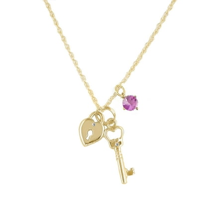 Brilliance Fine Jewelry Women's Simulated Diamond Key Necklace in 14KT Gold Plated Sterling Silver
