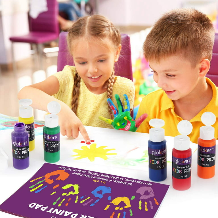 glokers Kids Finger Paint Set, 6 Non-Toxic Washable Kids Paint, 11x17  Finger Paint Pad with 50 Sheets