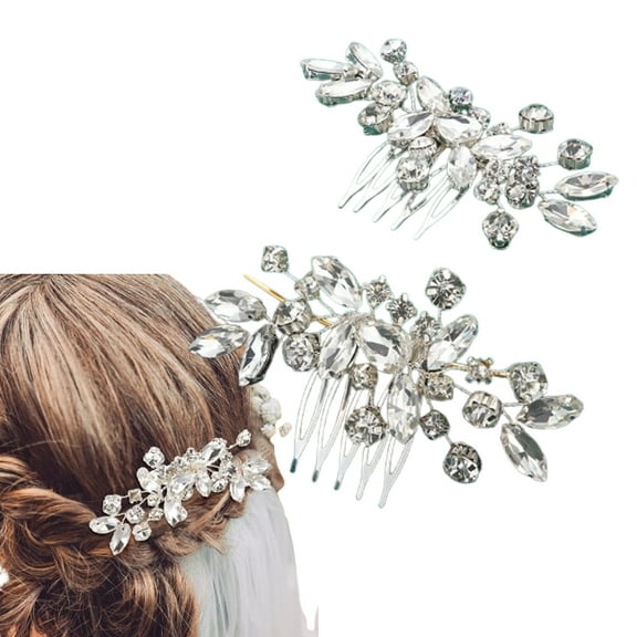 2 Pcs Elegant Shining Rhinestone Hair Clips, Vintage Silver Crystal Bridal Side Combs, Secure Hold Hair Accessories for Wedding, Party, Date Night