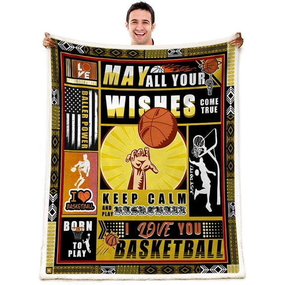 Basketball Gifts for Boys, Soft Cozy Sherpa Flannel Throw Blankets for Adults and Kids for Sofa Couch Bed 50 x 60 Inches, Gifts for Men Boys Girls Basketball Lovers, Gifts for Son from Mom and Dad