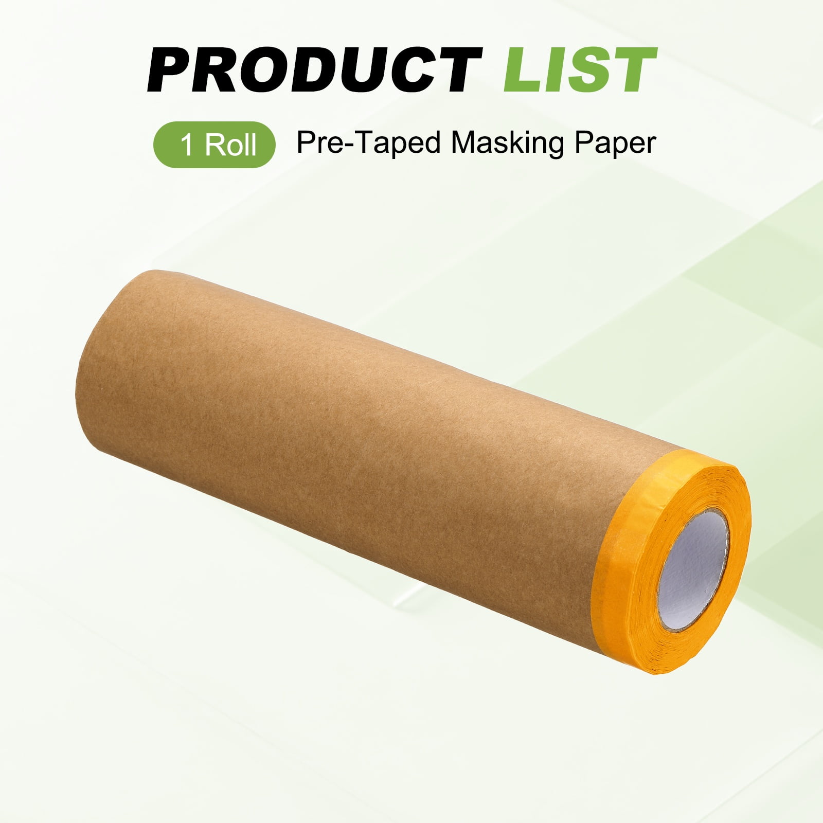 Uxcell 2pcs Pre-Taped Masking Paper, 18" x 49 ft Paint Adhesive Protective Paper Painter Tape and Drape for Masking Auto Body Covering Wall Skirting Frames, Yellow